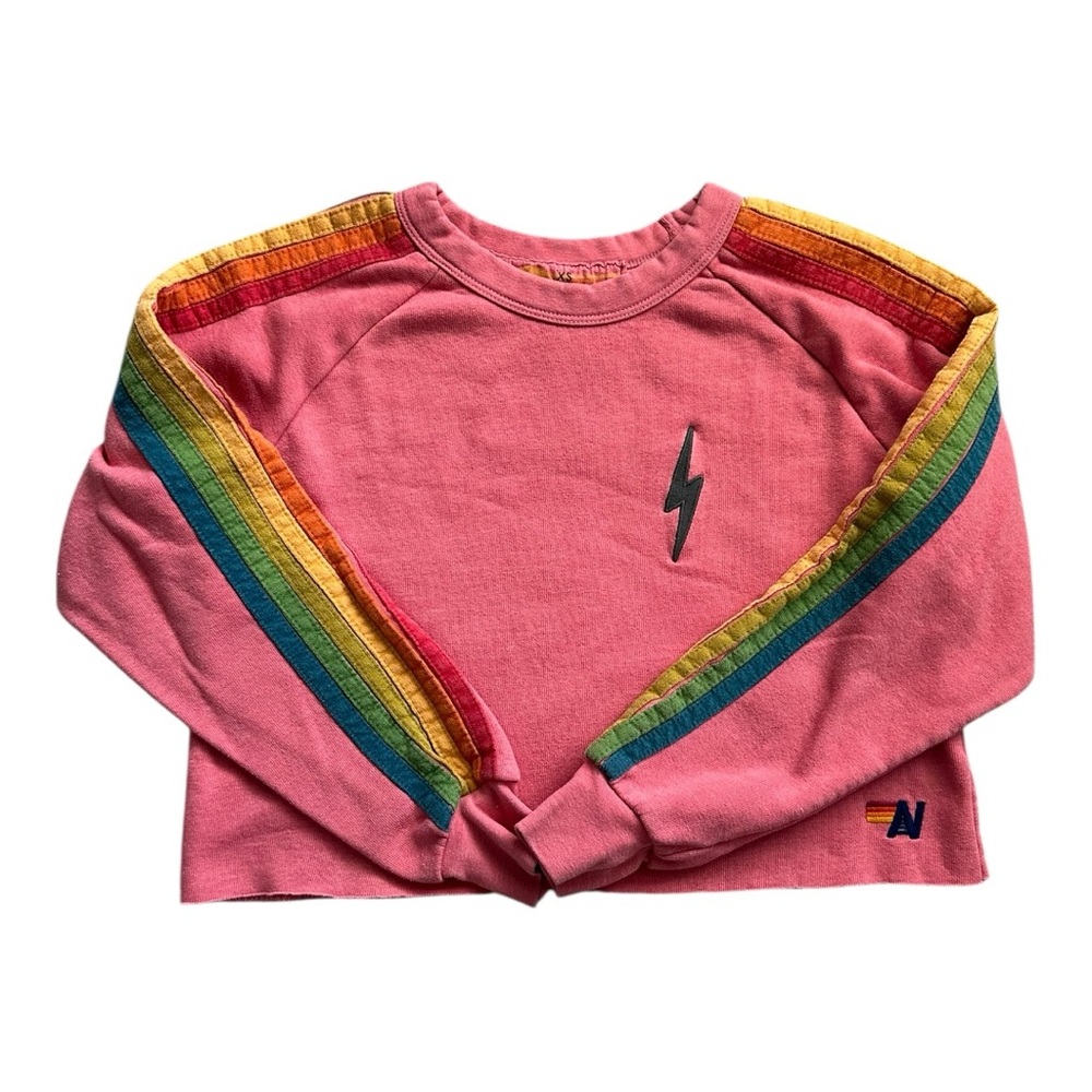 Aviator Nation Pink Rainbow Stripe Sweatshirt